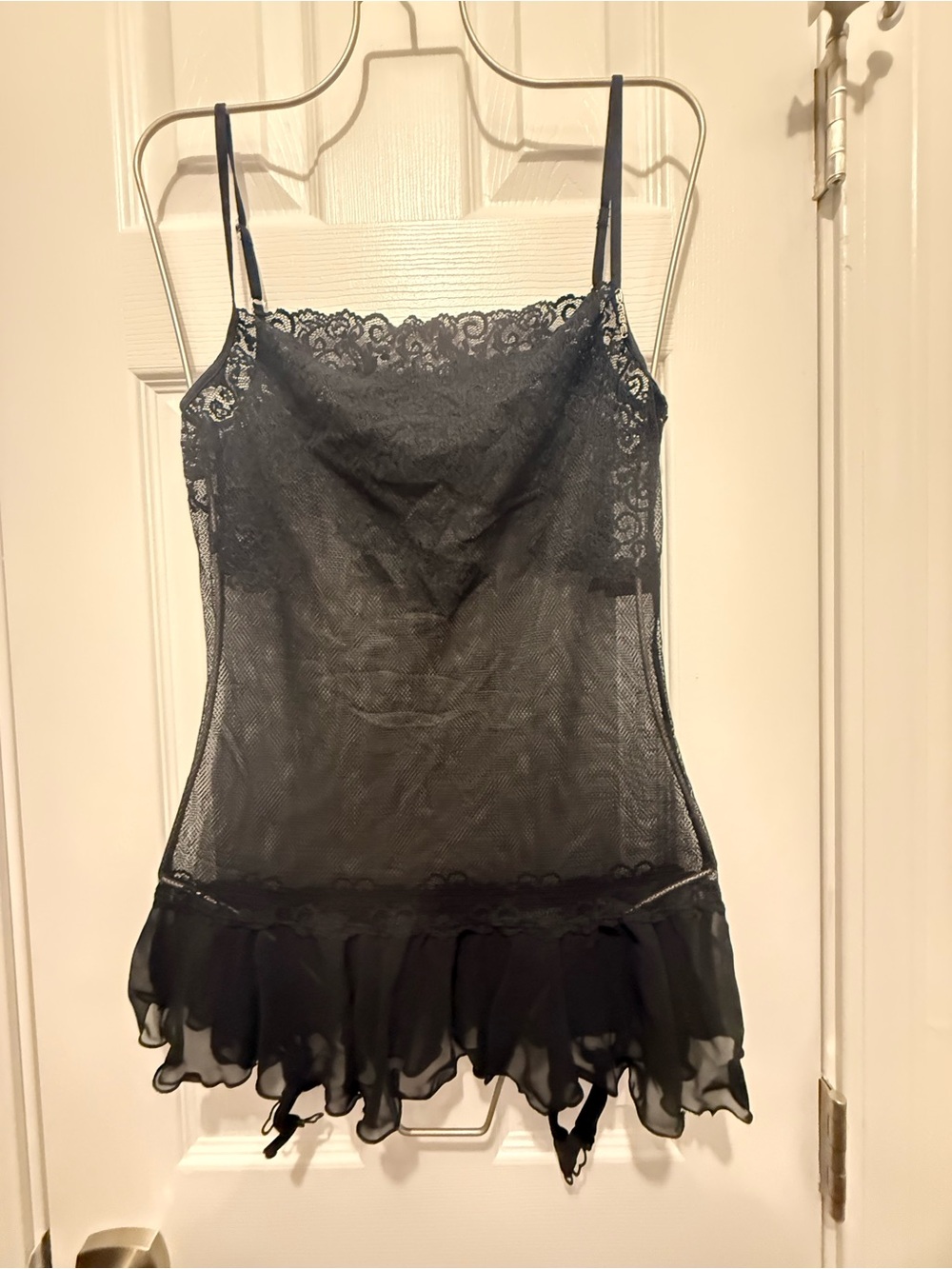 Sheer Black Lace & Chiffon Flounce Skirt Slip Dress Extreme